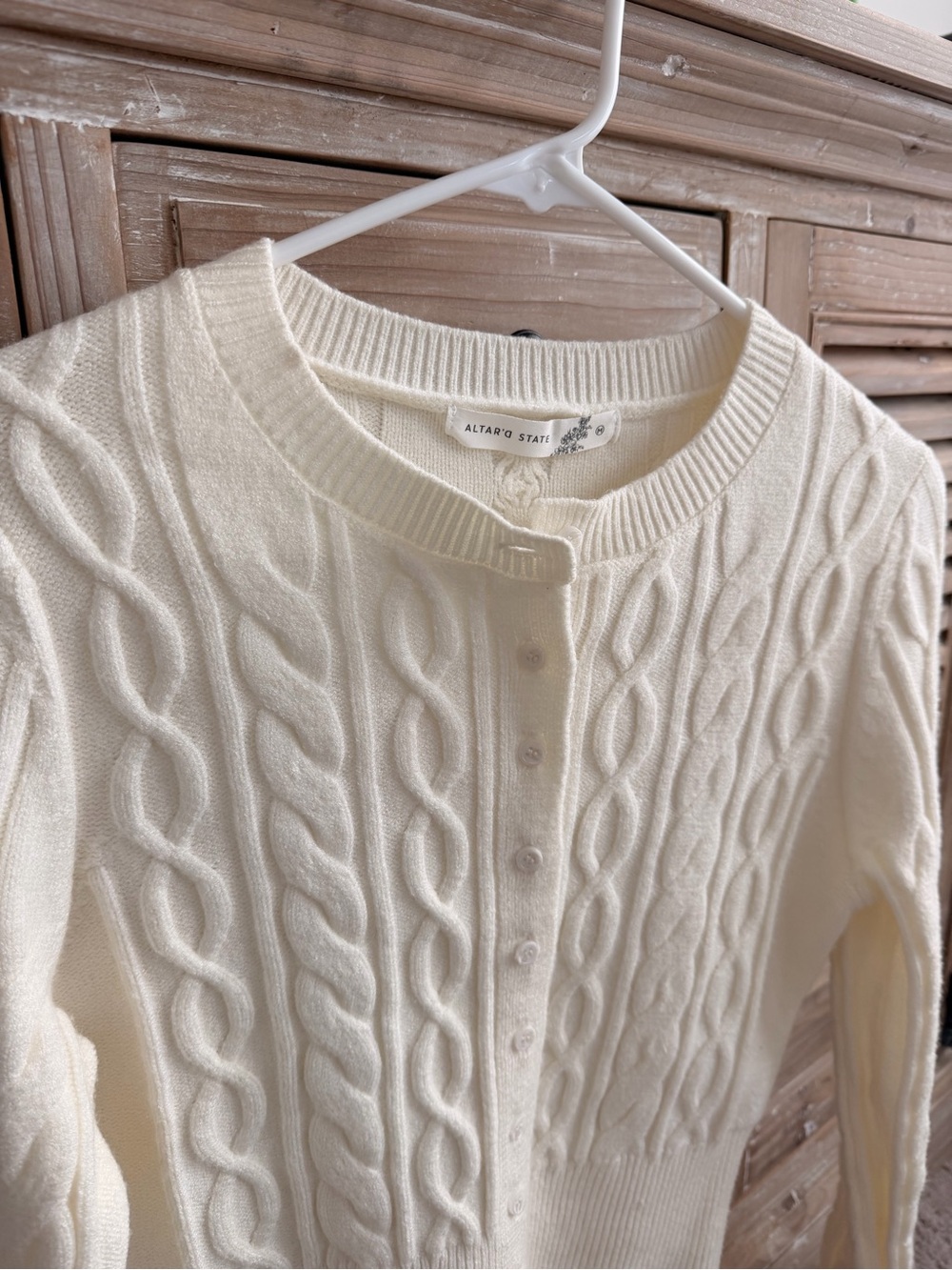 Altar'd State Cream Cable Knit Cropped Button Cardigan (Size Medium) - Picture 3 of 10